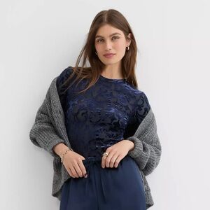 LOFT Mosaic Blue Velvet Long Sleeve Tee